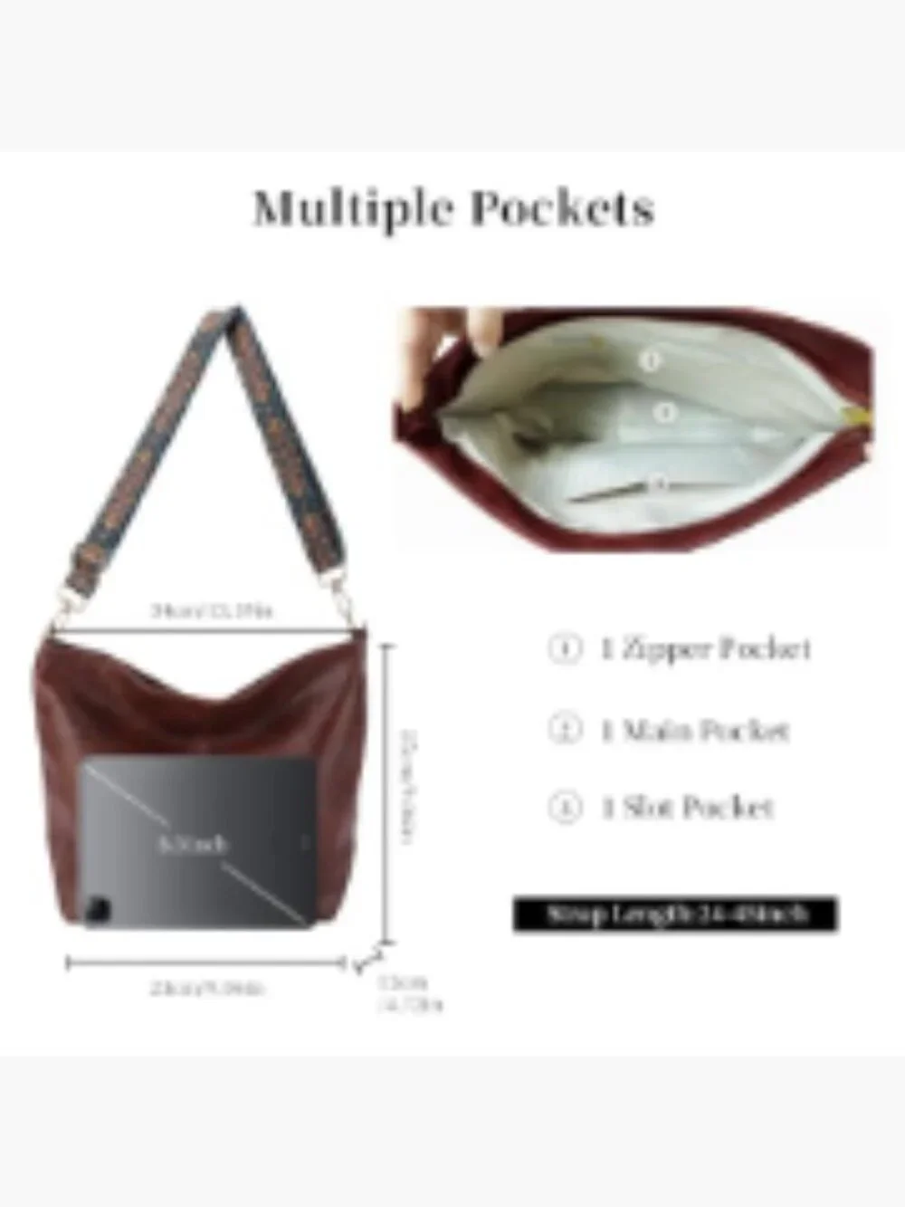 Boho Hobo Crossbody Bag Vegan Leather Shoulder Purse Adjustable Strap